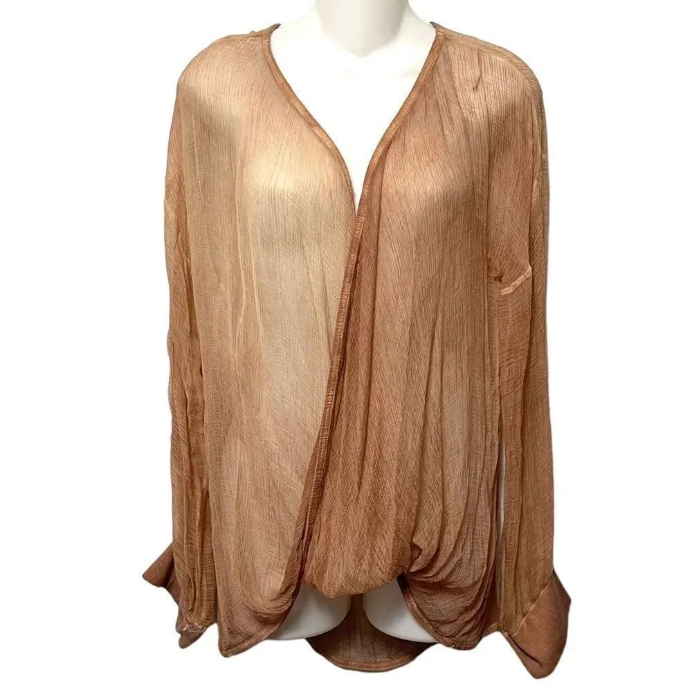 SOFT SURROUNDINGS Twist Hem Sheer Faux Wrap Top L